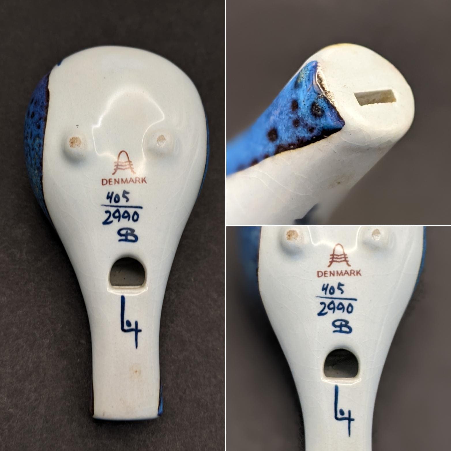 ロイヤルコペンハーゲン　ブルーバード笛☆ ROYAL COPENHAGEN Aluminia Faience Bird Flute by 'inge-lise Koefoed