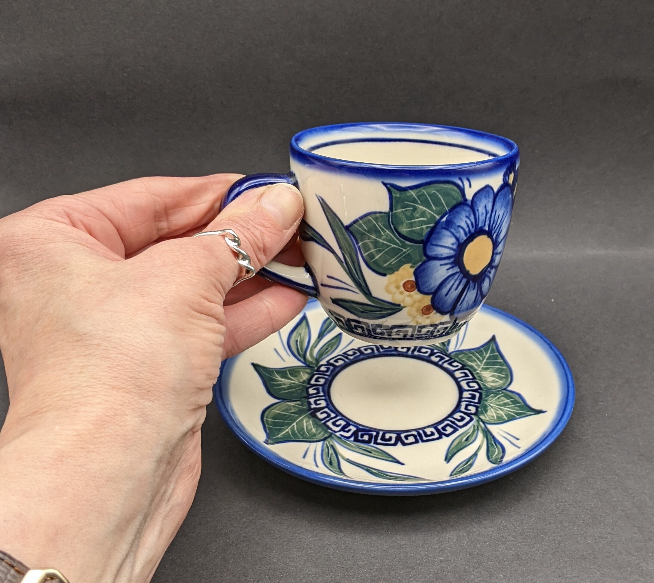 BOLESLAWIEC Unikat Polish Pottery Cup and Saucer Artist Etsy