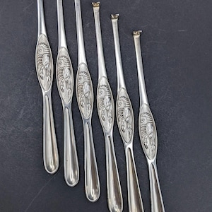 Six Vintage Lobster Picks/Shellfish Forks Set, Silver Plated Seafood Cutlery with Lobster Image Relief, Lobster/Crab Tools Marked 90.