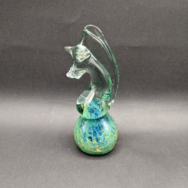 MDINA Art Glass Seahorse Paperweight, 1980's Signed Maltese Mdina Glass Seahorse Figurine, Made in Malta.