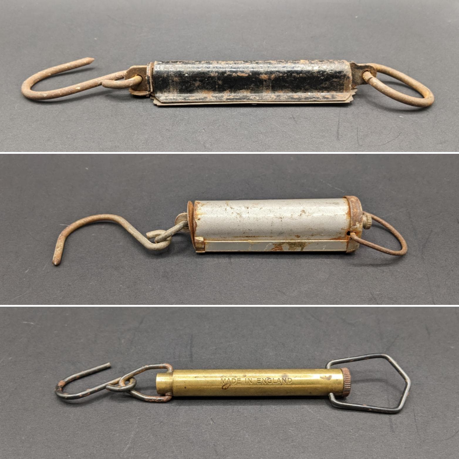 Vintage SALTER Hanging Scales X 3, Made in England Brass and Metal
