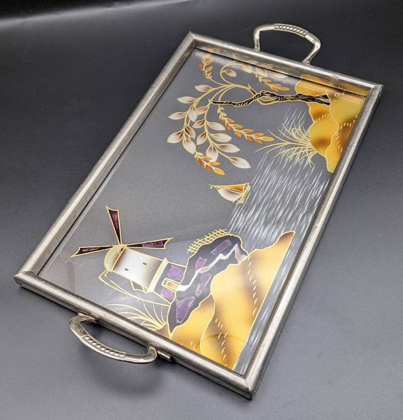 1930's Glass and Mother of Pearl Vanity Tray Small Etsy