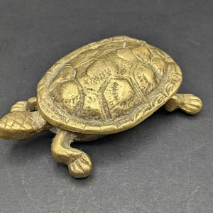 Mid Century Brass Turtle/Tortoise Lidded Trinket Box, Vintage Hinged Turtle Keepsake/Ring Box, Tortoise Matchstick Holder with Striker Shell