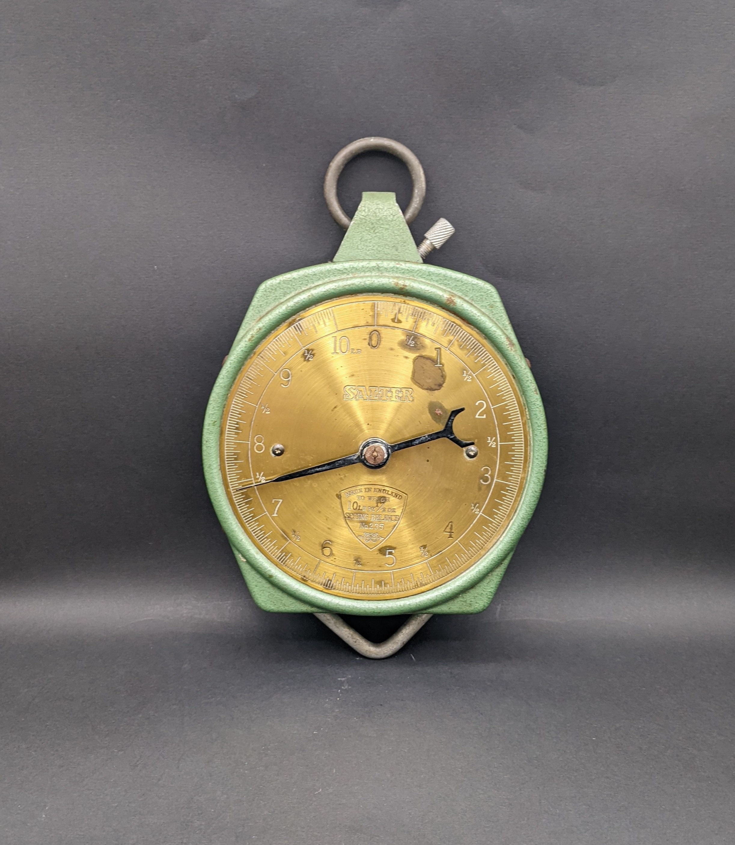 Vintage SALTER 10lbs Hanging Scales, Spring Balance No. 235, Brass
