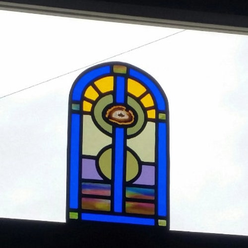 Stained Glass Art Panel, Unusual Agate Glass, Traditional Leaded Stained Glass, Handcrafted Stained popular Glass Window.