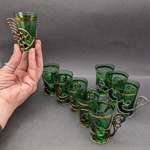 Vintage Shot Glasses with Animal Inspired Metal Holders, Retro Kitsch Shot Glasses x 9.