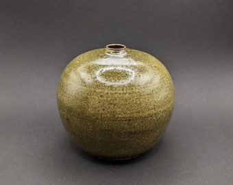 German Studio Pottery Ball Vase, Vintage Handthrown Orb Vase, Ceramic Ikebana Vase, Signed Studio Pottery Redware.