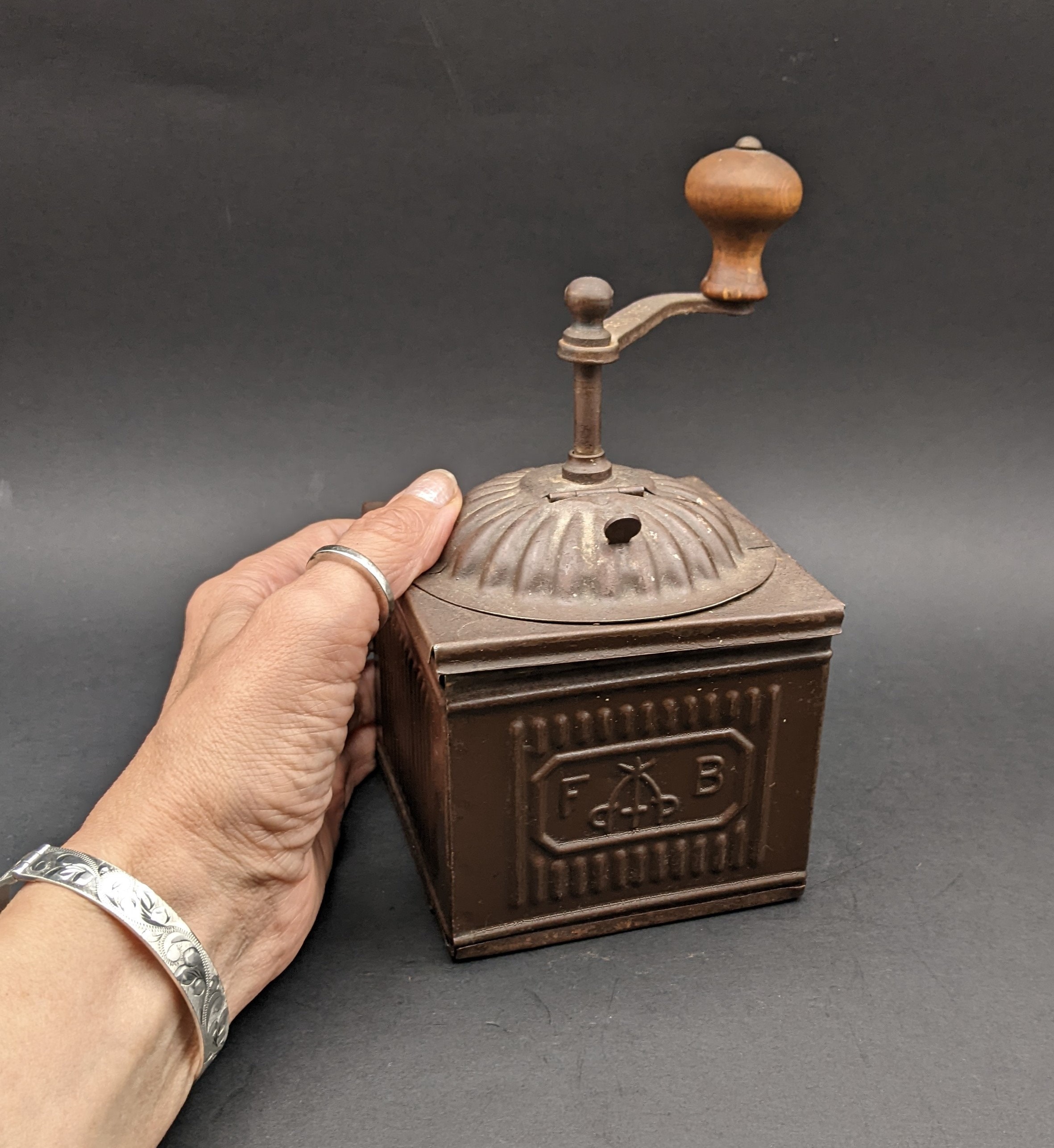 1930's Italian 'tre Spade' Metal Coffee Grinder, 'F B' Fratelli