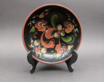 ROSEMALING Norway Wooden Bowl, Traditional Norwegian Folk Art Small Handpainted Wooden Bowl, 1976 Bykle - Telemark - Rosemaling.
