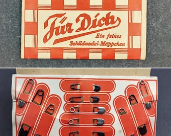 1930's German Safety Pins in Original Packet x 12, "Für Dich Ein Feines Schildnadel-Mäppchen", Vintage Surgical/Sewing/Nursery Accessories.