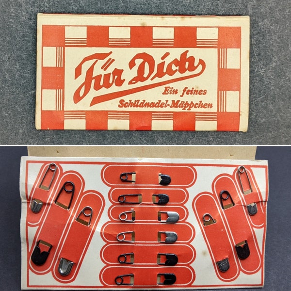 1930's German Safety Pins in Original Packet x 12, "Für Dich Ein Feines Schildnadel-Mäppchen", Vintage Surgical/Sewing/Nursery Accessories.