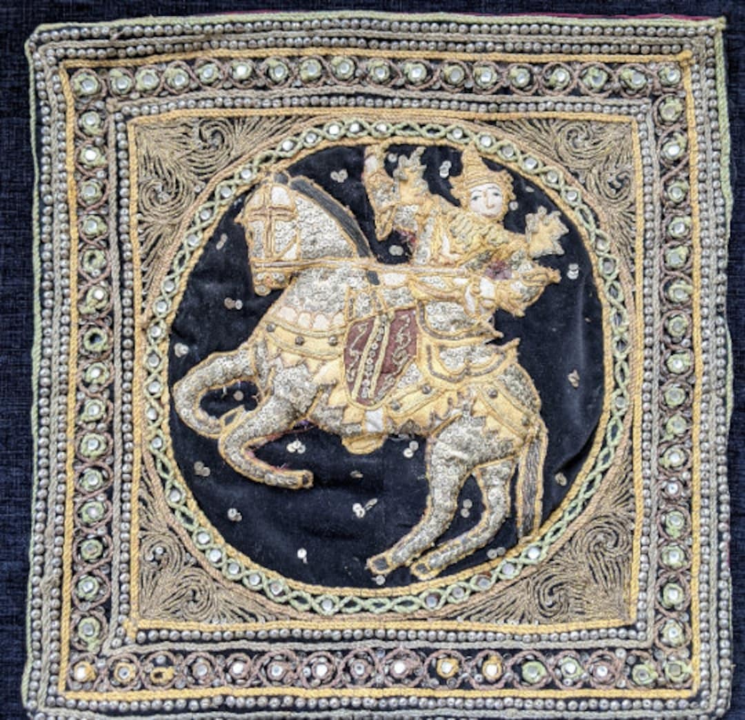 Vintage Burmese 'kalaga' Embroidered Tapestry, Traditional Folk Art