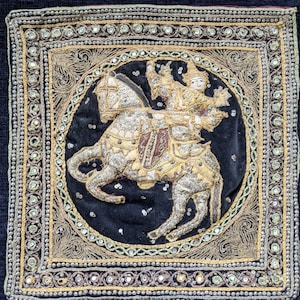 Vintage Burmese 'kalaga' Embroidered Tapestry, Traditional Folk