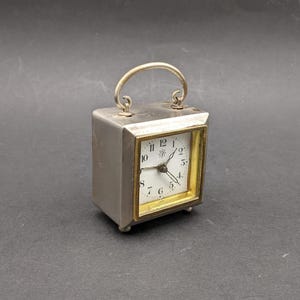 Art Deco German JUNGHANS Travel Alarm Clock, Enamel Face, White Metal and Brass Parts Missing Needs Servicing, Made in Germany Junghans.
