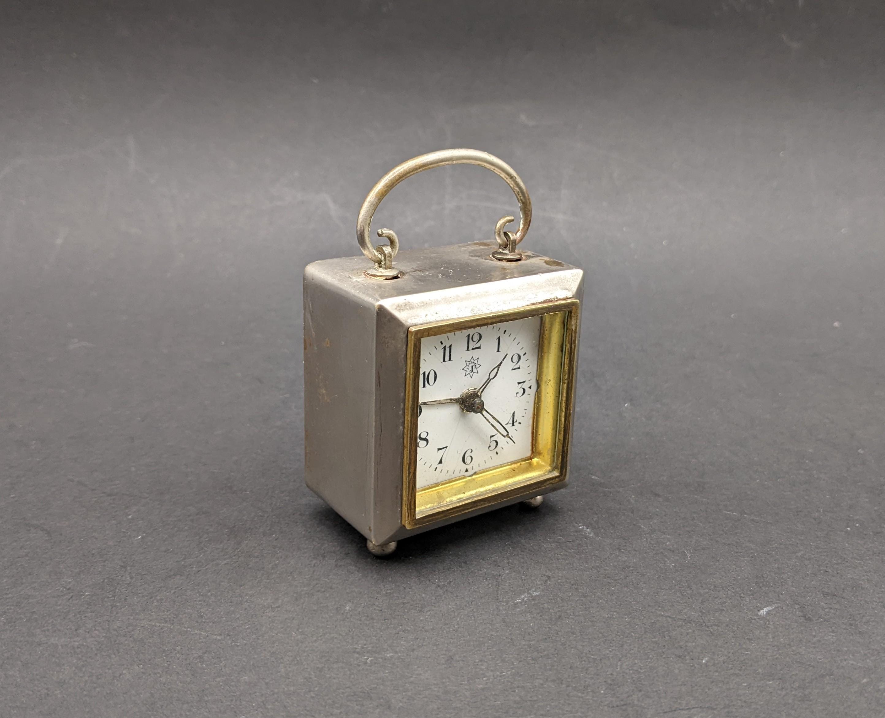 Art Deco German JUNGHANS Travel Alarm Clock, Enamel Face, White