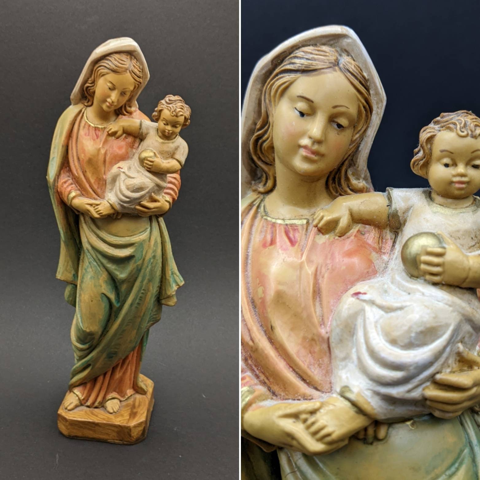 H. MALSINER Italy Madonna and Child, Vintage Mother Mary and Jesus