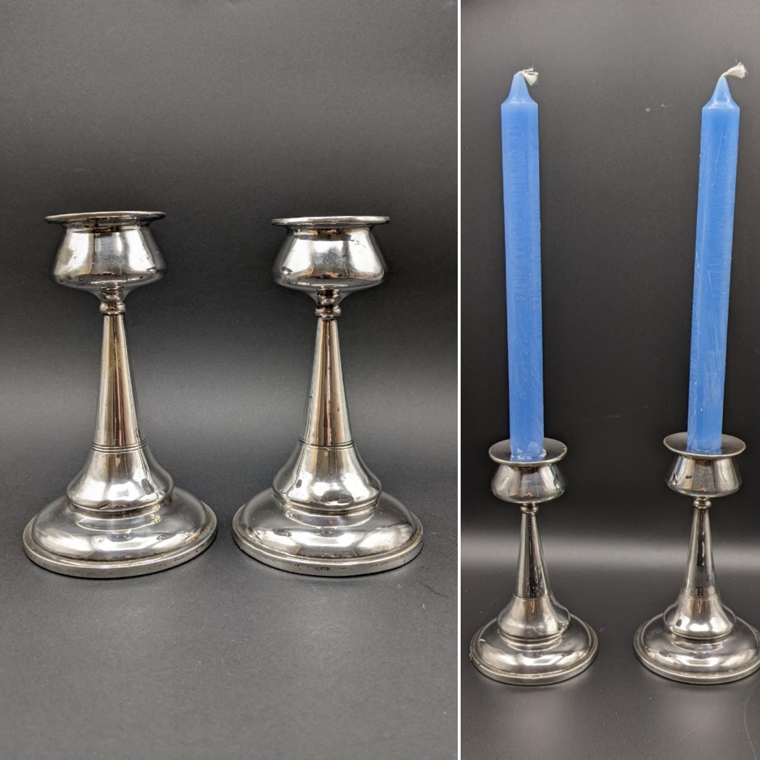 Art Nouveau/Deco Style EPNS Candlesticks, Pair of Elegant Electro Plated Nickel Silver Candle Holders, Vintage Marked Candlestick Holders.