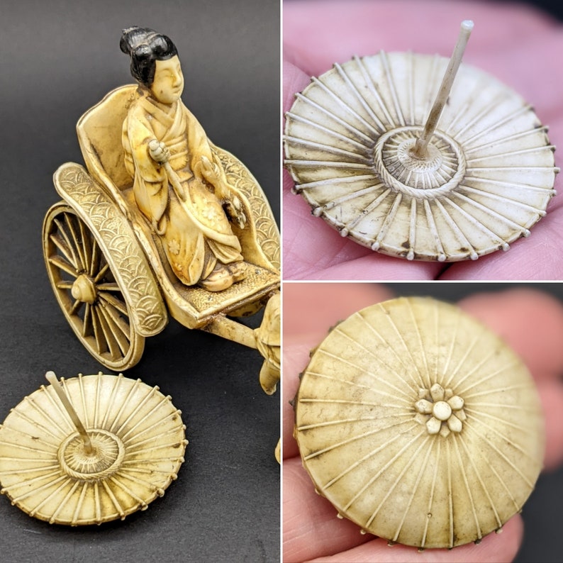 1930's Japanese Celluloid Rickshaw With Geisha and Mount Fuji Detail ...