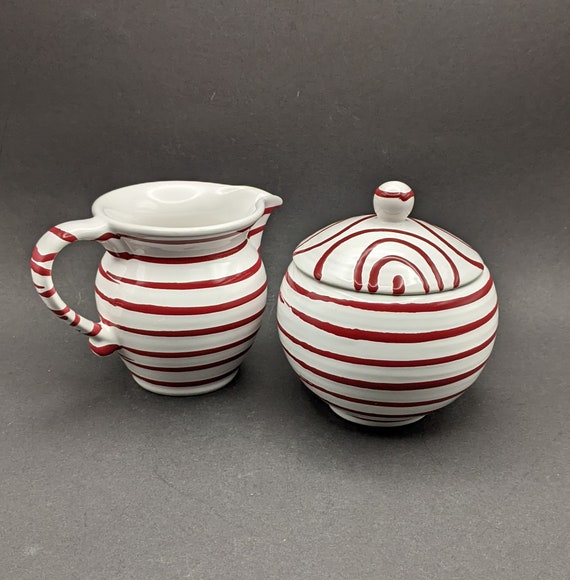 GMUNDNER Red Flamed Sugar Bowl & Milk Jug, Austrian Gmundner