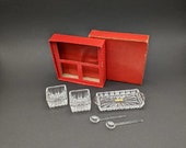 Vintage Pressed Lead Crystal Open Salts and Glass Spoons in Original Box, Three German Crystal Sunburst Salts, 39 Bleikristall Gepresst 39 .