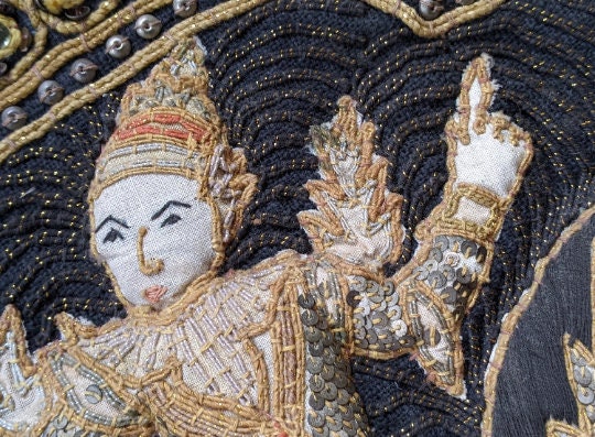 Vintage Burmese 'kalaga' Embroidered Tapestry, Traditional Folk