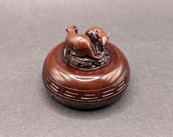 Asian Stamp/Seal Vermilion Ink in Resin Rat Carved Pot, Cinnabar Seal Paste for Calligraphy - Stamps and Artwork.