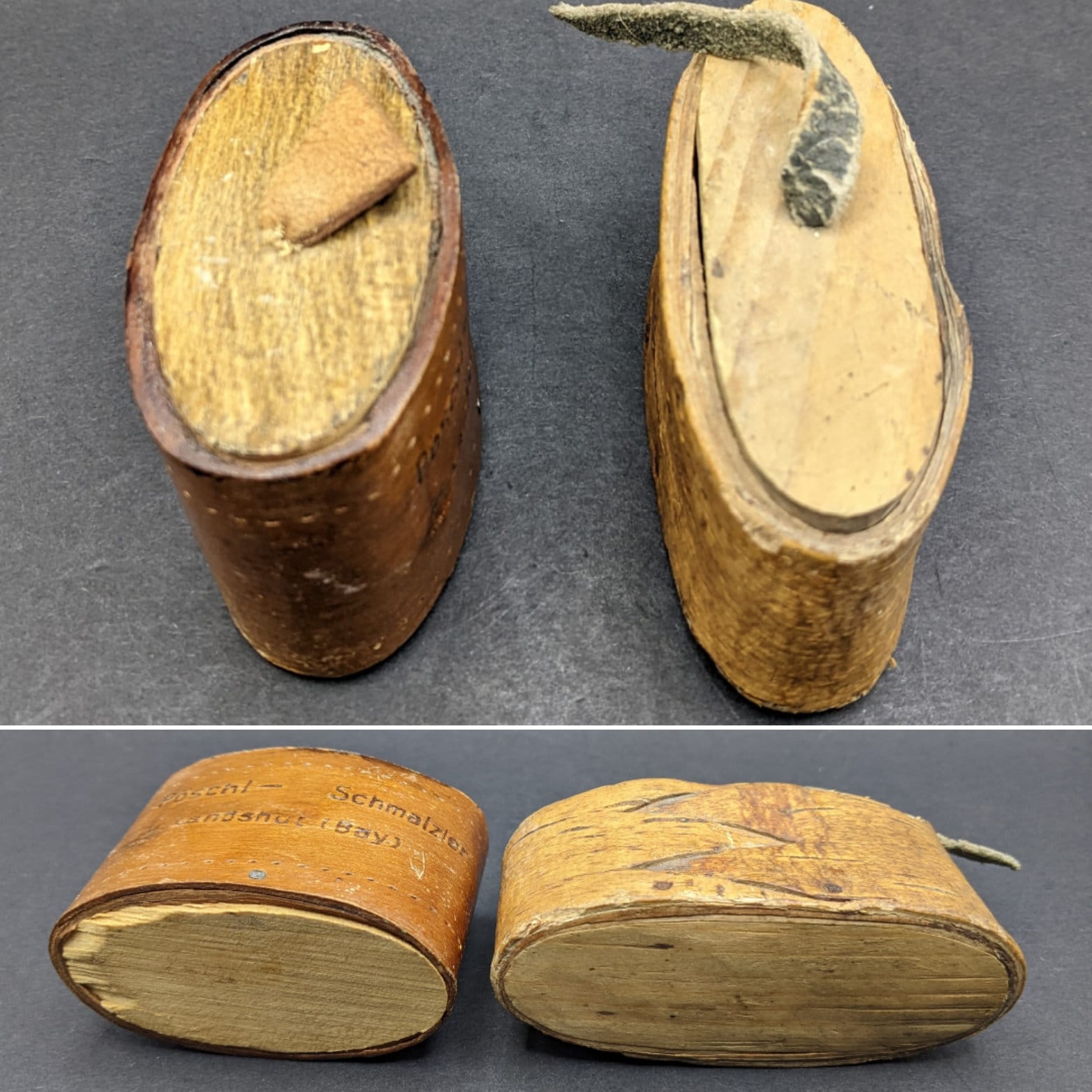 アンティークのドイツ産樺の樹皮と木製の嗅ぎタバコ入れ、原始的な