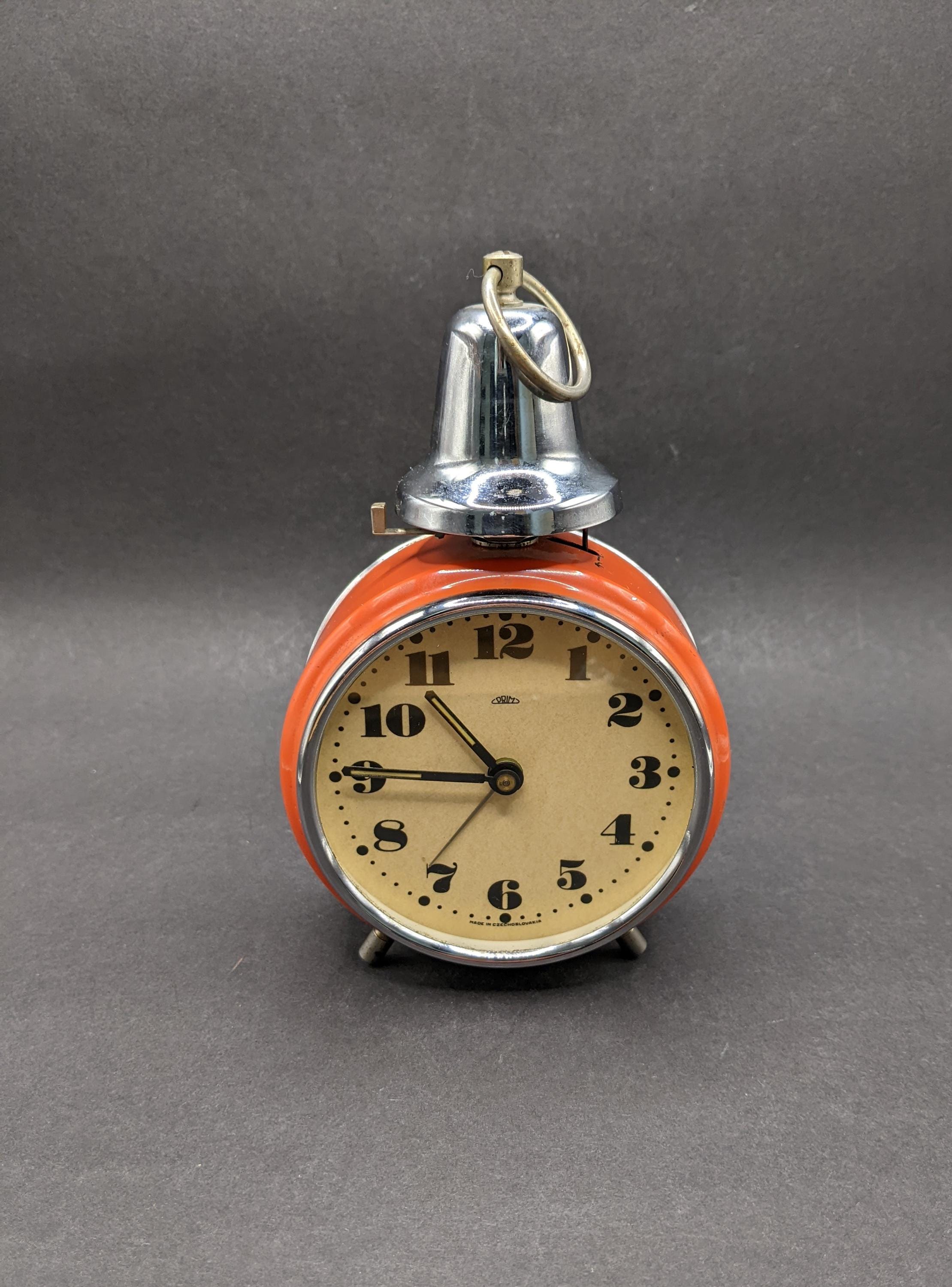 PRIM 1960-70's Czechoslovakia Mechanical Alarm Clock With Bell and