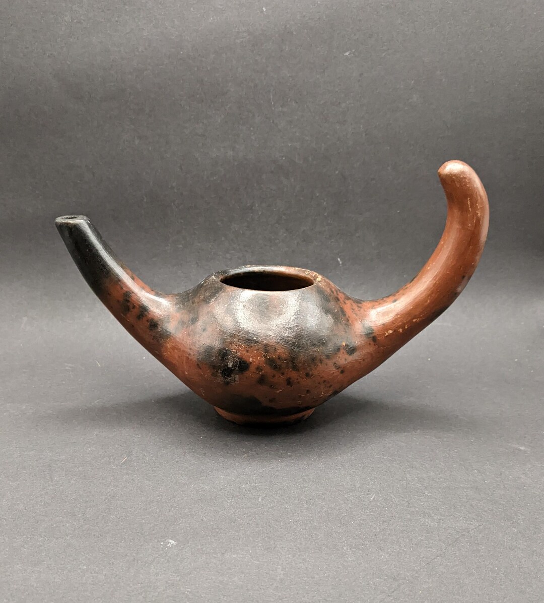 Interesting Old Primitive Pottery Oil Lamp, Unknown Origins Folk