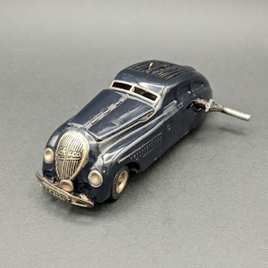 German SCHUCO 'Kommando Anno 2000' in Navy Blue, 1937-1951 Acoustic Control Mechanism Tin Plate Toy Car, Mechanical Classic Car with Key.