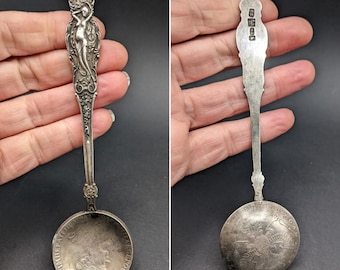 Russian 1 Rouble Coin Spoon, Fully Hallmarked Collector&#39;s Spoon, 1725 Russian Empress Catherine the Great Coin, Possibly Reproduction?
