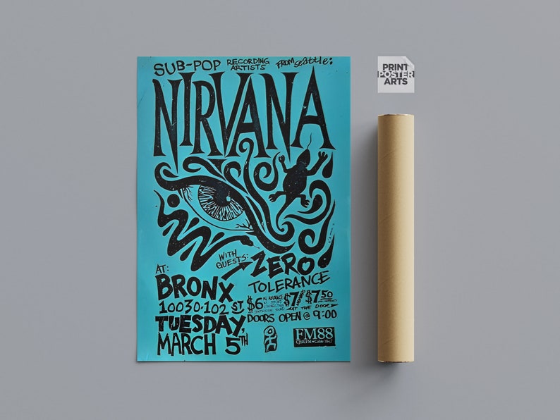 Nirvana Poster Nirvana Concert Poster Nirvana Kurt Cobain Etsy