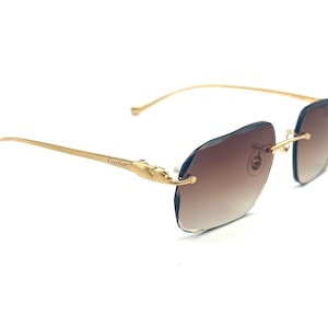 Óculos de grau Cartier CT0061O – Armação original dourada sem aro para homens – Óculos de sol Cartier de grife de luxo – Modelo raro com lapidação de diamante.