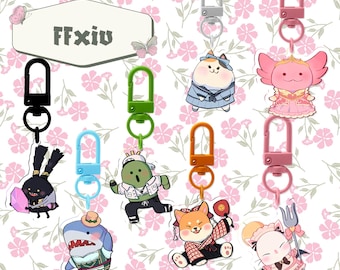 Handgemaakte Final Fantasy XIV (FFXIV)-personagesleutelhanger - aangepaste handgetekende kunst (5 cm)