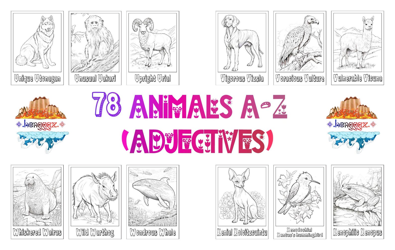 78 Adjective Animals Coloring Sheets | Fun Animal Themed Printable ...