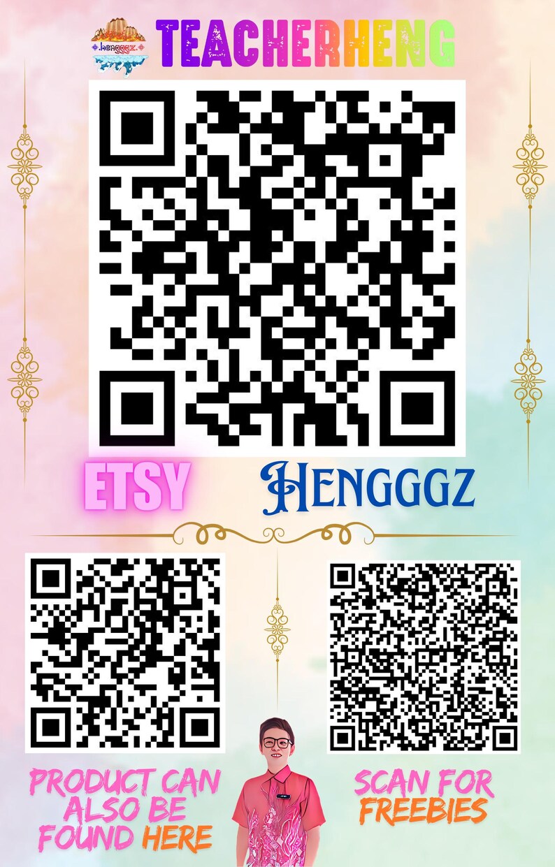 Welcome to Teacher Heng!
📦 Scan the QR Code to visit my Etsy Shop (Hengggz) and explore a variety of unique animal-themed coloring books.
🎁 Scan for Freebies to get FREE coloring pages!
🌐 Visit my website via QR code for products, tips, and more!
