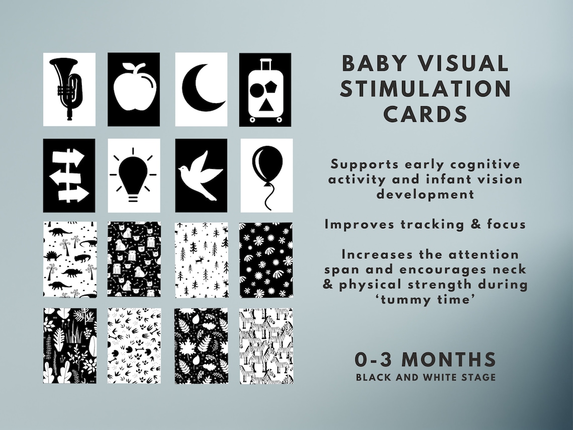 High Contrast Baby Sensory Flash Cards, Baby Sensory Black & White