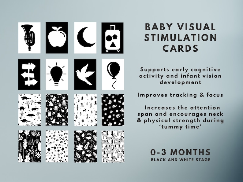 High Contrast Baby Sensory Flash Cards, Baby Sensory Black & White