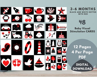 High Contrast Baby Sensory Flash Cards, Baby Sensory Black & White Dotted With Red Color Cards