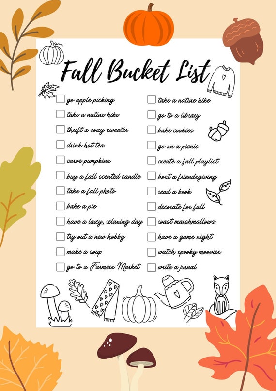 Fall Bucket List Printable Fall Activities Autumn Bucket - Etsy