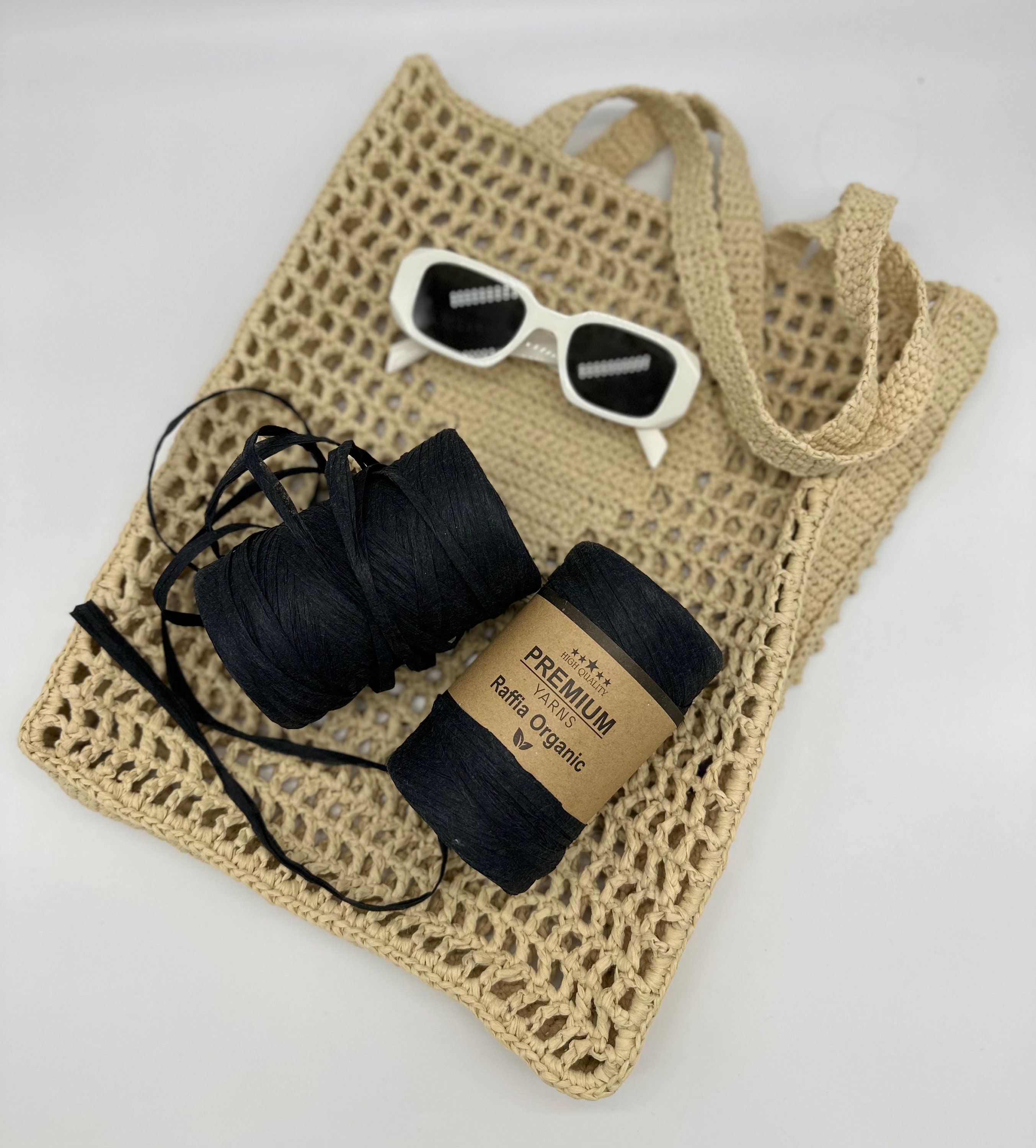 Raffia Yarn, Blue Raffia Yarn, Raffia Tote Bag Yarn, Knitting Thread for Summer Bags, Raffia