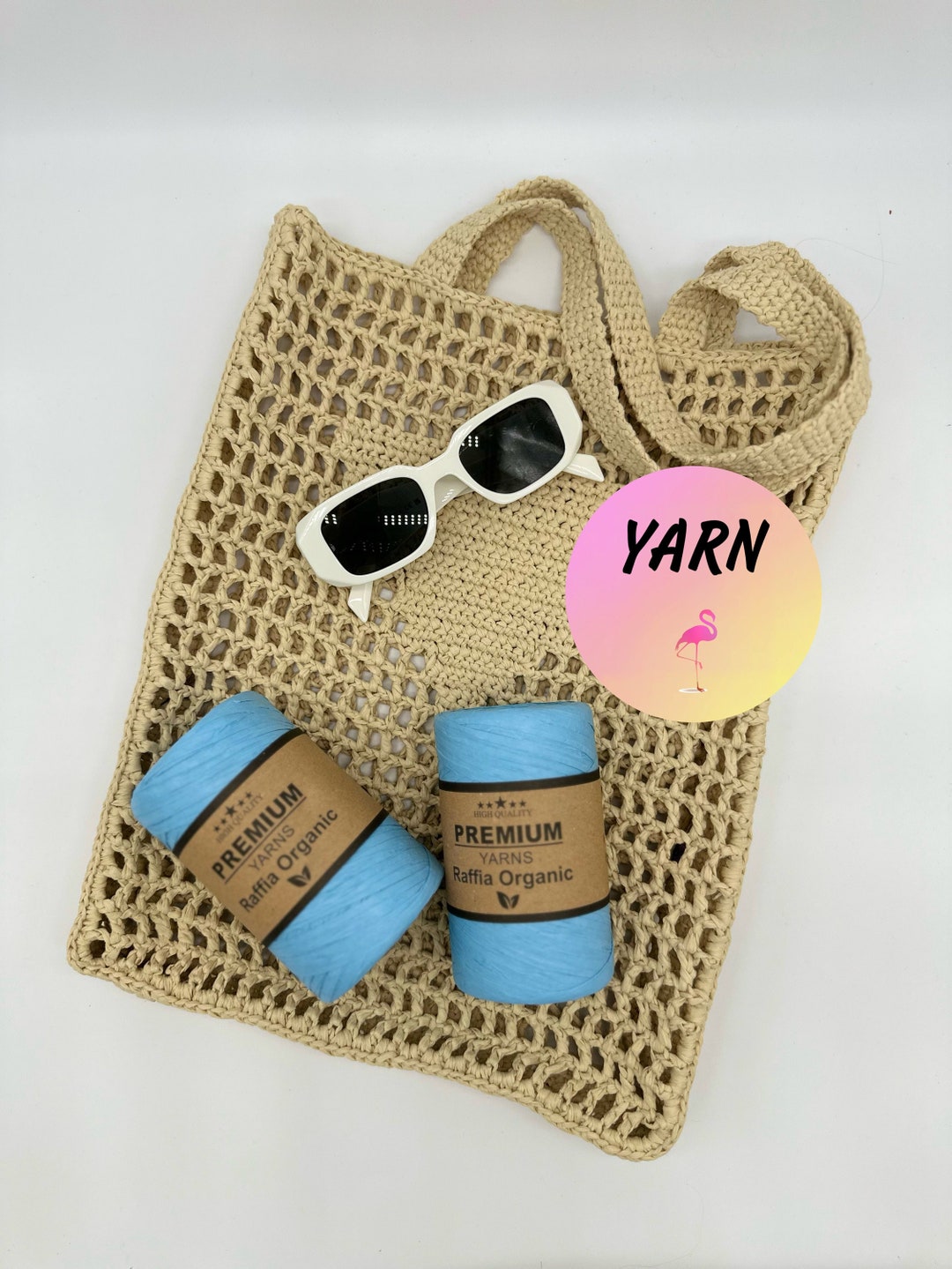 Raffia Yarn, Blue Raffia Yarn, Raffia Tote Bag Yarn, Knitting Thread for Summer Bags, Raffia