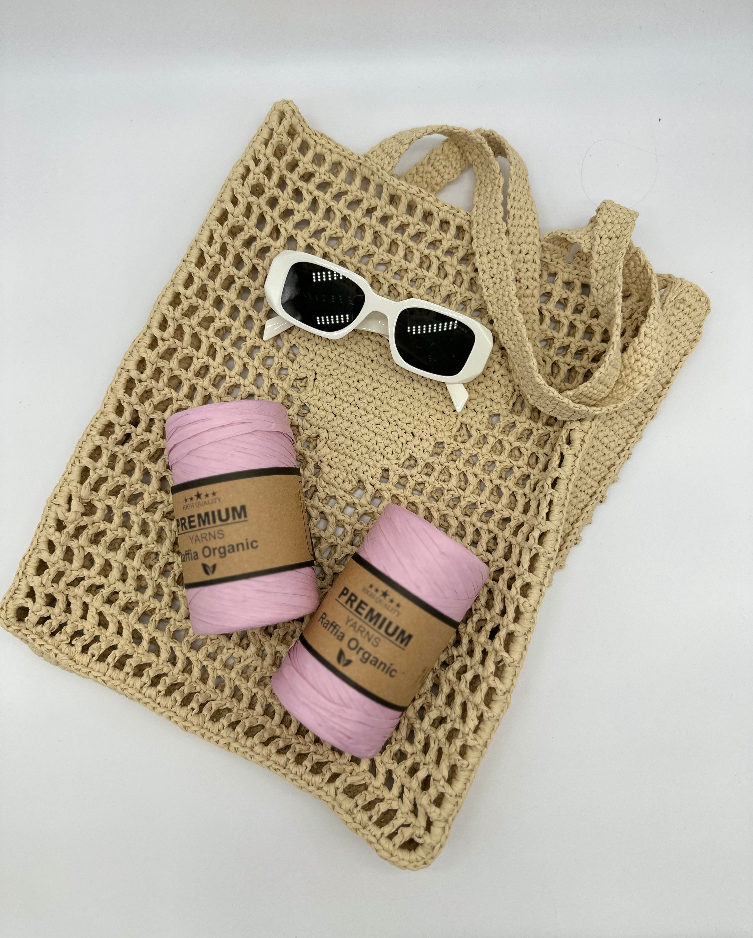 Raffia Yarn, Blue Raffia Yarn, Raffia Tote Bag Yarn, Knitting Thread for Summer Bags, Raffia