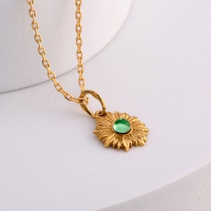 14k Gold Filled Sunflower Necklace with Green Peridot Stone