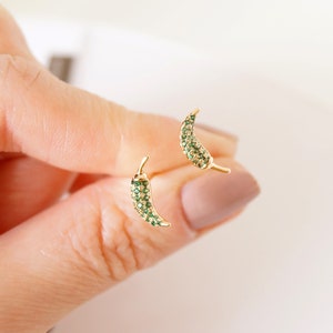 14k Gold Filled Minimalist Chili Pepper Stud Earrings with Cubic Zirconia