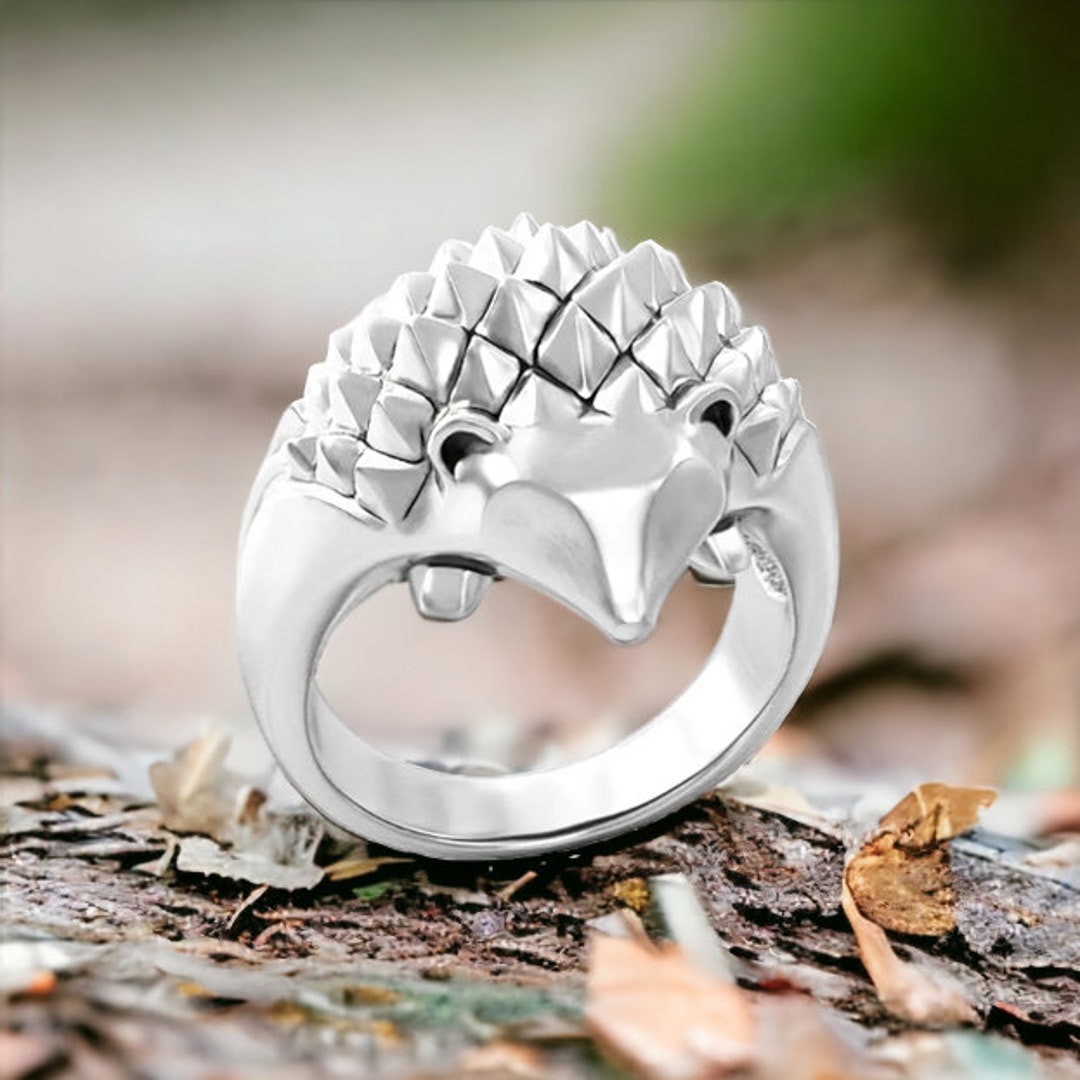 925 Sterling Silver Spiked Forest Hedgehog Chunky Ring - Etsy