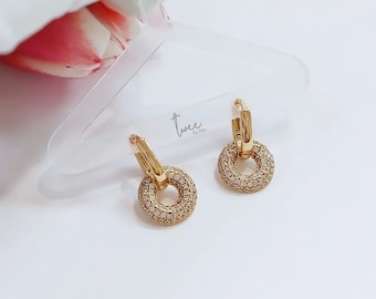 14k Gold Filled Crystal Hoop Dangle Earrings with Cubic Zirconia, Bridal Jewelry