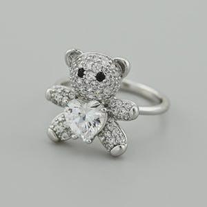 Sweetheart Bear Ring | 18k Gold Filled Animal Ring | Paved Cubic Zirconia | Gold or White Gold | Gift for Her