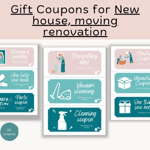 Regalo de inauguración de la casa - Regalo de casa nueva - Cupones de regalo de mudanza - Regalo para nuevos propietarios de viviendas - Regalo para comprar una casa - Cierre - 30 cupones de regalo imprimibles