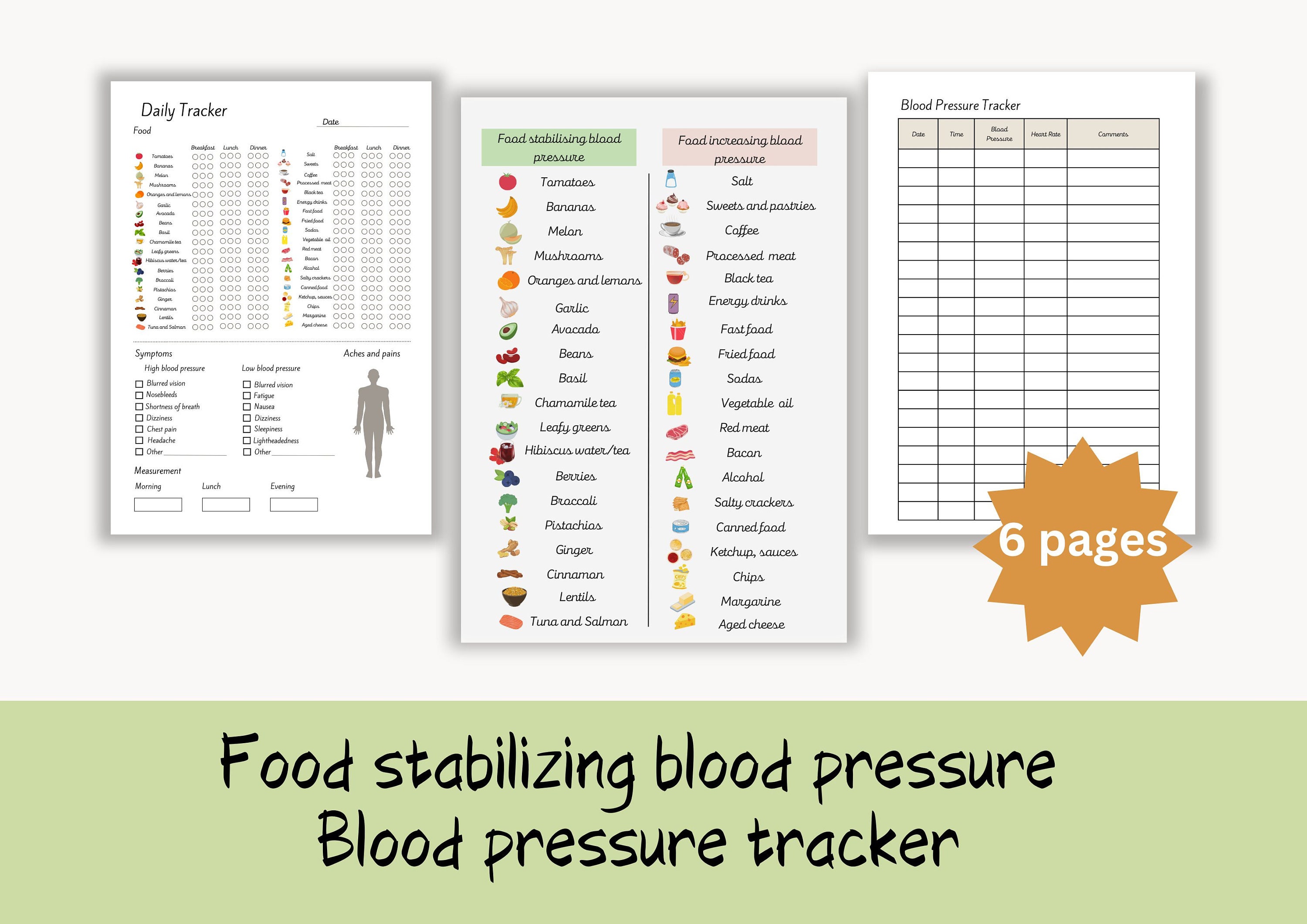 Blood Pressure Food Tracker Food Journal Health Log Blood Pressure Log ...